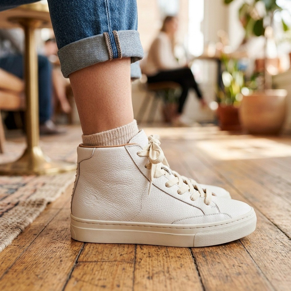 Soludos Ibiza High Top Sneaker Womens Size 7.5 White Leather Shoes NIB